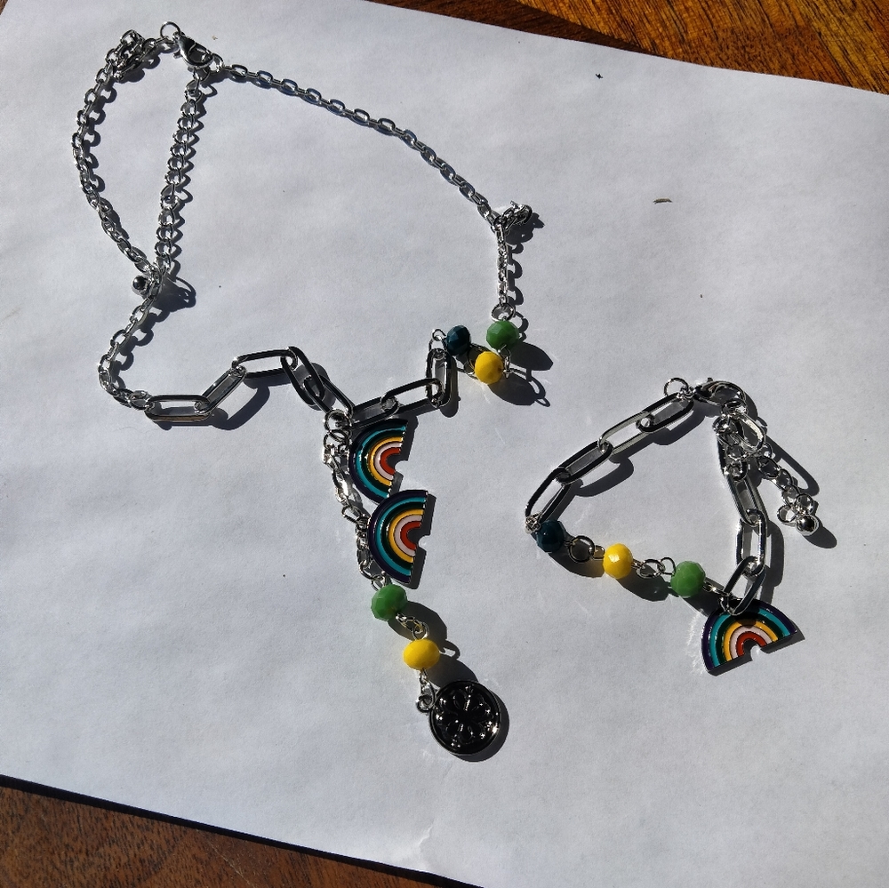 Multi Color Glass Rainbow Necklace Set - Picture 2 of 2